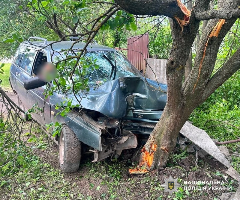 автомобіль ВАЗ після зіткнення з деревом отримав значні пошкодження.