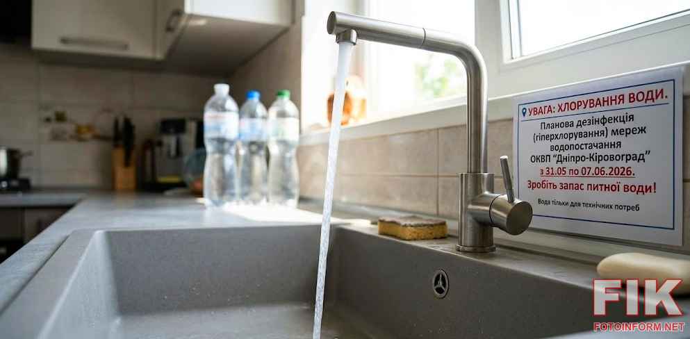 Питна вода тече з крана, планова дезінфекція та гіперхлорування мереж водопостачання.
