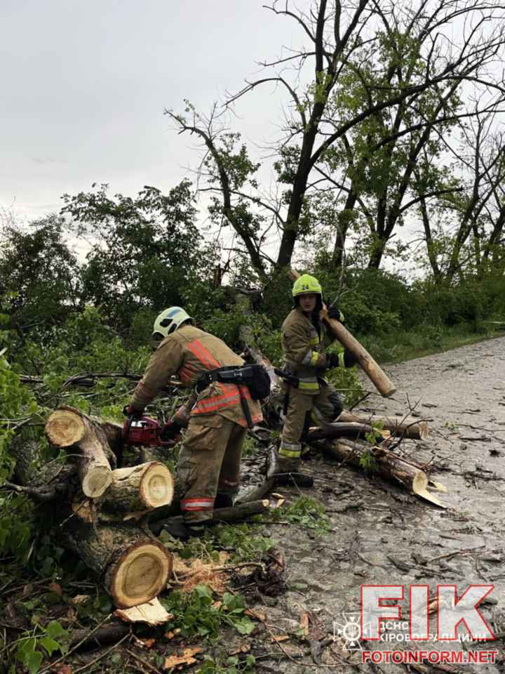 Наслідки сильного вітру та зливи на Кіровоградщині, робота бійців ДСНС