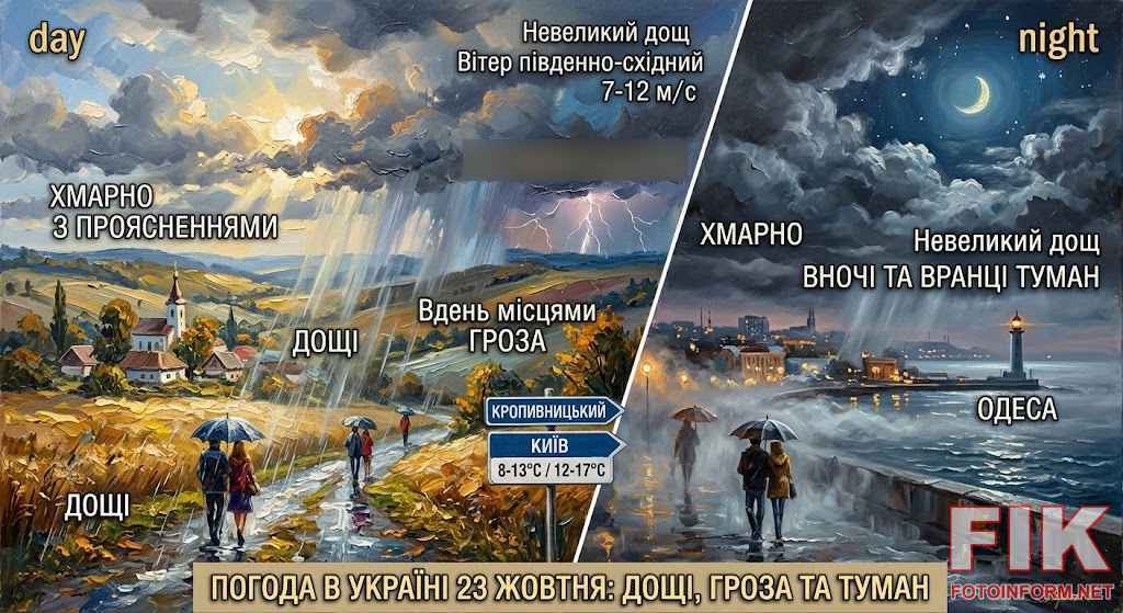 Дощова осіння погода та парасолька в Україні 23 жовтня
