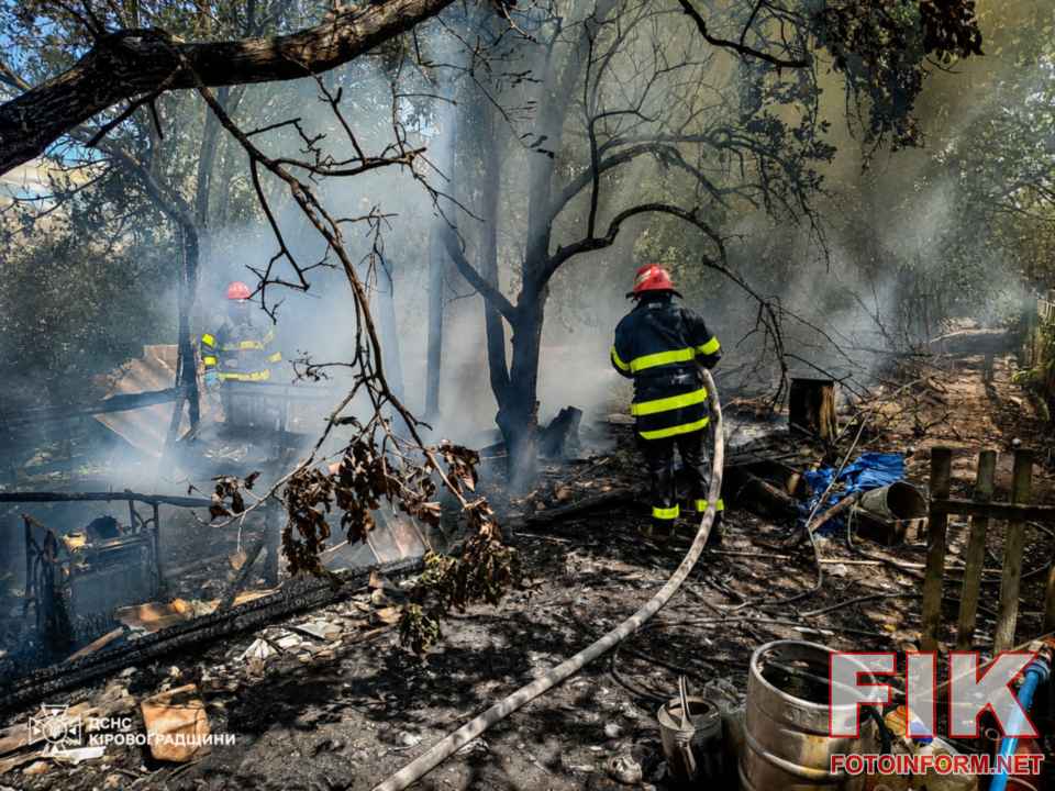 Рятувальники ДСНС ліквідовують пожежу сухої рослинності та будівель у Кіровоградській області