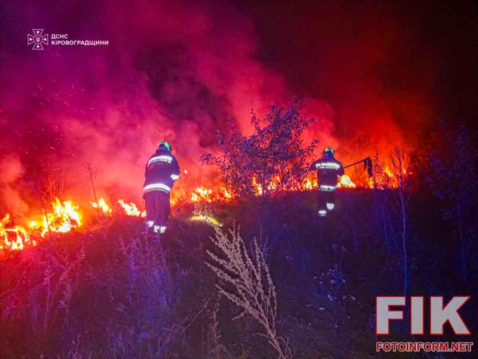 Рятувальники ДСНС ліквідовують пожежу сухої трави на відкритій території у Кіровоградській області